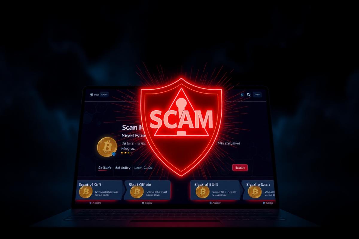 Illustration of a red scam warning shield over a game interface