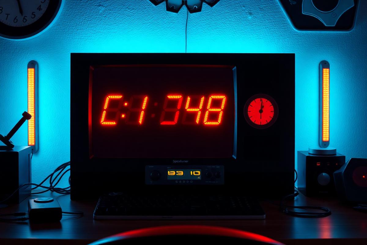 Stylised pixel art game scene on a monitor in a dim room
